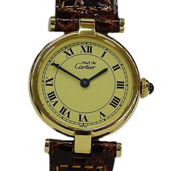 Cartier Watch Ladies Brand Must Vendome Vermeil Quartz QZ 925 Leather 1851 Round - Picture 2 of 12